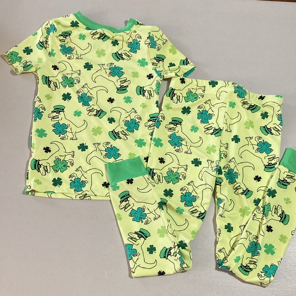 Wonder Nation, Boys PJ Set, Dinosaur, St. Patricks day 4 leaf clover, size 6 - Picture 4 of 13